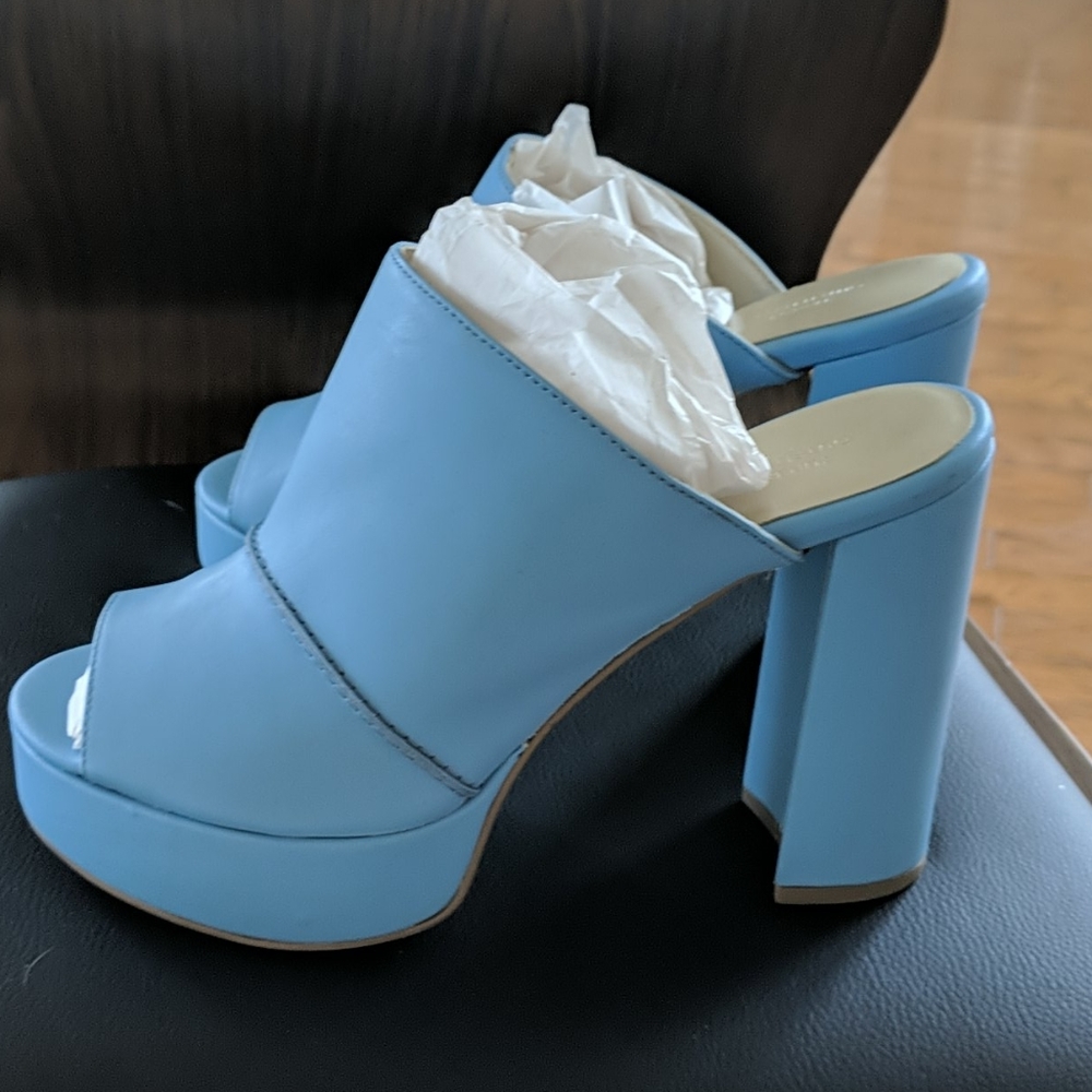 Blue chunky platform heels